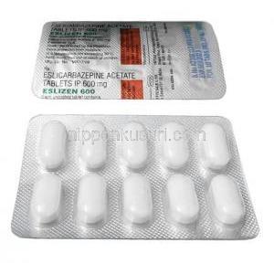 エスリゼン 600,エスリカルバゼピン 600mg, 製造元：Intas Pharma,  シート表面, シート裏面