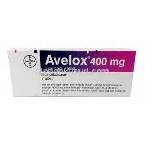 アベロックス,  モキシフロキサシン 400mg, 製造元：Bayer,箱裏面