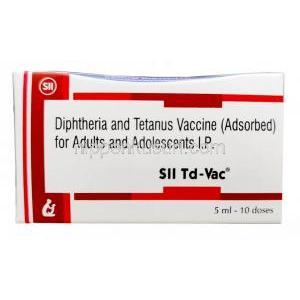 SII TD-Vac Vaccine, Diphtheria Toxoid (5LF)/ Tetanus Toxoid (5LF), Vial 5mL, Serum Institute Of India Ltd, Box front view