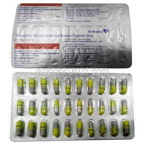 トルク-SR2, トルテロジン 2mg, 30lカプセル,製造元： Inventia Healthcare Pvt Ltd (Dr Reddy's), シート表面, シート裏面