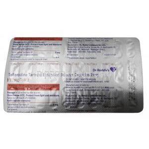 トルク-SR2, トルテロジン 2mg, 30lカプセル,製造元： Inventia Healthcare Pvt Ltd (Dr Reddy's), シート情報