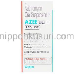 アジスロマイシン, AZEE REDIUSE , 100mg 15ml 内服懸濁液 (Cipla) 箱・成分