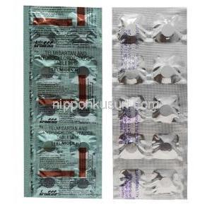 テルミゲン H, テルミサルタン 40mg/ ヒドロクロロチアジド 12.5mg, 製造元：Troikaa Pharmaceuticals Ltd, シート