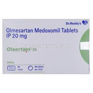 オルセルタイン 20, オルメサルタン 20mg, 製造元：Dr Reddy's Laboratories Ltd, 箱表面