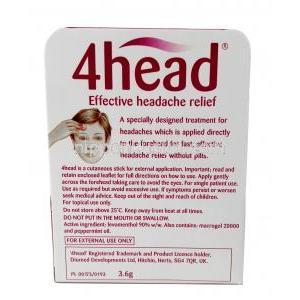 4ヘッド  頭痛用外用スティック, メントール 90%, スティック 3.6ｇ, 製造元：Dendron, 箱情報
