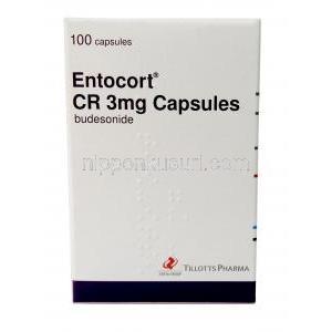 エントコートCR, ブデソニド 3mg, カプセル, 製造元： Astra Zeneca,箱表面