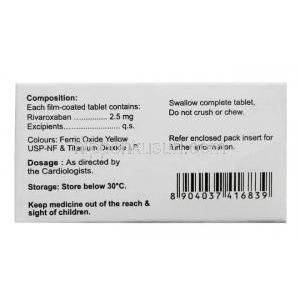 リピガット 2.5, リバロキサバン 2.5mg, 製造元：Natco Pharma Ltd, 箱情報, 箱情報, 成分, 保管方法