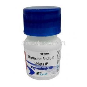 Thyroxinol, Thyroxine 50mcg, 100 tablets,Knoll Pharmaceuticals Ltd, Bottle front view