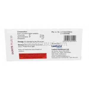 デュライト プラス, スピロノラクトン 50 mg / トラセミド 10 mg, 錠剤,製造元：Leeford healthcare, 箱情報