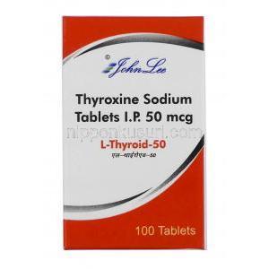 L-Thyroid, Thyroxine 50mcg, 100tablets, John Lee Pharmaceuticals, Box front view
