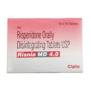 リスニア MD 1.0, リスペリドン 1 mg,錠剤, 製造元：Cipla, 箱表面
