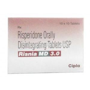 リスニア MD 3.0, リスペリドン 3 mg,錠剤, 製造元：Cipla, 箱表面