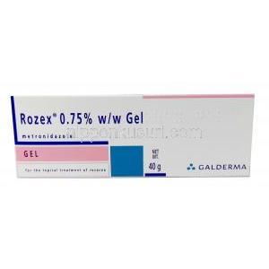 ロゼックス ジェル, メトロニダゾール 0.75% w/v, 製造元：Galderma, 箱表面
