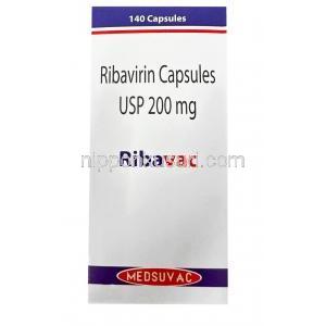 リババック, リバビリン200mg, 140カプセル, 製造元： Medsuvac Lifesciences, 箱表面