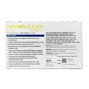 レボリューション  猫とウサギ用,  セラメクチンスポットオン (外用薬) 1mLあたり60mg,製造元：Zoetis Australia, 箱裏面情報