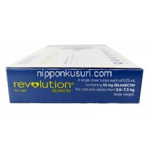 レボリューション  猫とウサギ用,  セラメクチンスポットオン (外用薬) 1mLあたり60mg,製造元：Zoetis Australia, 箱情報, 成分
