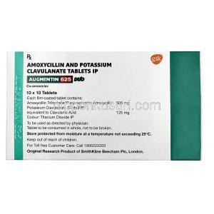 オーグメンチン デュオ 625, アモキシシリン 500mg/クラブラン酸 125mg (625) , 製造元：GSK, 箱情報