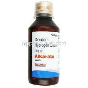 アルカレート内服液, クエン酸水素ナトリウム, 5mLあたり1.37gm, 製造元”：Macleods Pharmaceuticals Pvt Ltd, ボトル