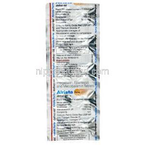 アリスタ フォルテ,エパルレスタット 150mg/ メチルコバラミン 1500mcg/ プレガバリン 150mg, 製造元：Macleods Pharmaceuticals Pvt Ltd, シート裏面情報