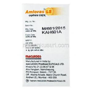 アムロバス LS, ロサルタン 50mg/ アムロジピン 5mg, 製造元：Macleods Pharmaceuticals Pvt Ltd, 箱側面情報