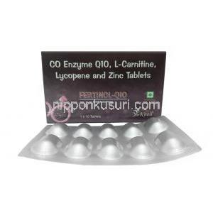 フェルチノール Q10,コエンザイムQ10 25mg/ L-カルニチン 250mg/ リコピン 5000mcg/ 亜鉛 12mg, 製造元：Knoll Heathcare Pvt Ltd, 箱, シート