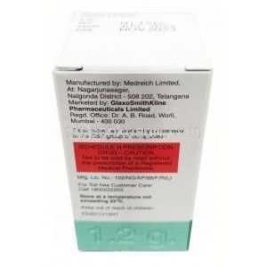 オーグメンチン 静脈注射,  アモキシシリン 1g/ クラブラン酸カリウム 200mg, バイアル, 製造元：GSK, 箱情報,製造元