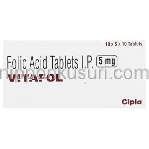 ビタフォル Vitafol 葉酸  5mg 錠 (Cipla) 箱