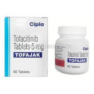 トファジャク,トファシチニブ 5mg, 60錠, 製造元：Cipla Ltd, 箱表面