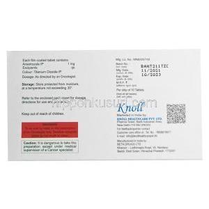 アントレノール -1, アナストロゾール 1mg, 製造元：Knoll Healthcare, 箱情報