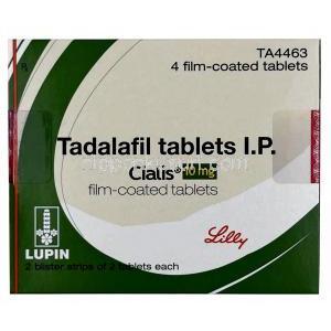 シアリス 10mg, タダラフィル 10mg, 製造元：Eli Lilly,箱表面