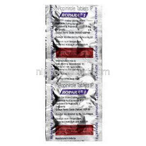 ロパーク 1, ロピニロール 1mg, 製造元:Sun Pharma, シート情報