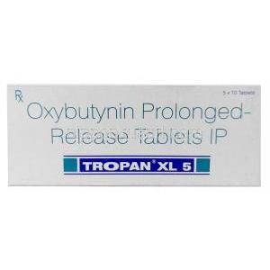 トロパン XL 5, オキシブチニン 5mg,製造元: Sun Pharma, 箱上面