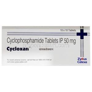 シクロキサン, シクロホスファミド 50mg, 製造元：Zydus Celexa, 箱表面