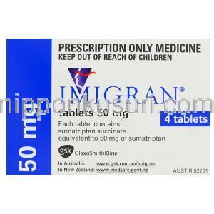 イミグラン, コハク酸スマトリプタン 50mg 錠 (GSK) 箱