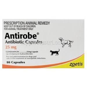 アンチローブ 犬猫用,, クリンダマイシン 25 mg, 製造元：Zoetis Australia, 箱表面