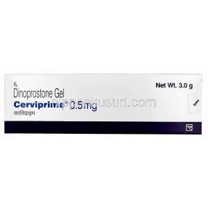 セルビプライムジェル, ジノプロストン ジェル 3g, 0.5mg, 製造元：AstraZeneca, 箱表面