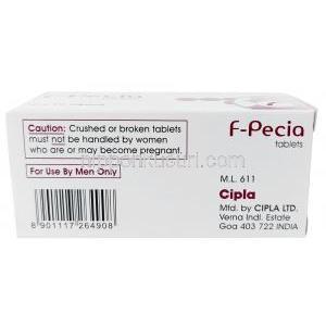 エフぺシア,フィナステリド 1mg, 製造元：Cipla, 箱情報, 注意事項