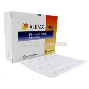 アリプザ 1mg, ピタバスタチン 1 mg, 製造元：Pierre Fabre, 箱, シート