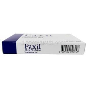 パキシル, パロキセチン 20 mg, 製造元：GSK, 箱底面