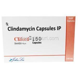 クリフォード, クリンダマイシン 150 mg, カプセル, 製造元：Johnlee Pharmaceuticals, 箱表面