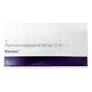 ランタック 注射, ラニチジン 1mLあたり25mg , 注射バイアル 2mL, 製造元：J B Chemicals and Pharmaceuticals, 箱