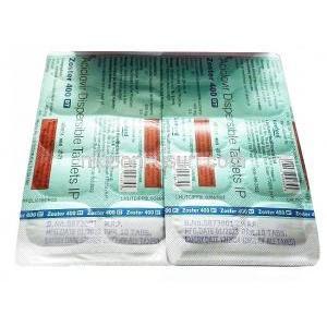 ゾスター 400, アシクロビル 800mg, 製造元：Leeford Healthcare, シート情報