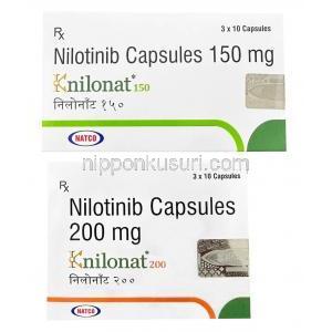 クニロナット 200, クニロナット 150,ニロチニブ 200mg,ニロチニブ 150mg, 製造元：Natco, 箱表面