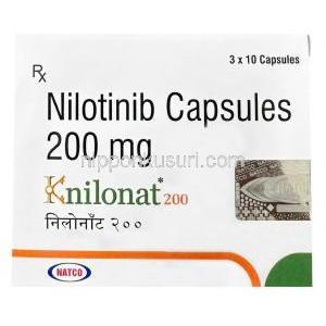 クニロナット 200, ニロチニブ 200mg, 製造元：Natco, 箱表面