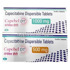 ケープベル DT, カペシタビン 500mg, 1000mg, 製造元：Shipa Medicare Ltd, 箱表面