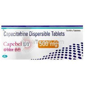 ケープベル DT, カペシタビン 500mg, 製造元：Shipa Medicare Ltd, 箱表面