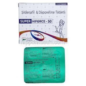 スーパーハイフォース,シルデナフィル 50mg/ ダポキセチン 30mg, 製造元:Healing Pharma India Pvt Ltd, 箱, シート情報