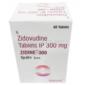 ジディン ジドブジン 300mg, 60錠, 製造元：Emcure Pharmaceuticals Ltd, 箱表面