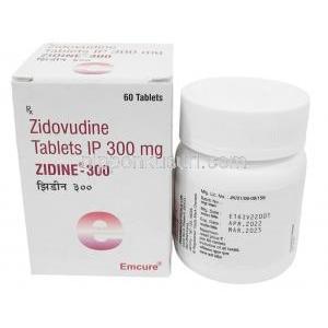 ジディン ジドブジン 300mg, 60錠, 製造元：Emcure Pharmaceuticals Ltd, 箱,ボトル情報, 製造日, 消費期限