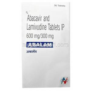 アバラム アバカビル 600mg/ ラミブジン 300mg, 30錠, 製造元：Hetero Drugs Ltd, 箱表面